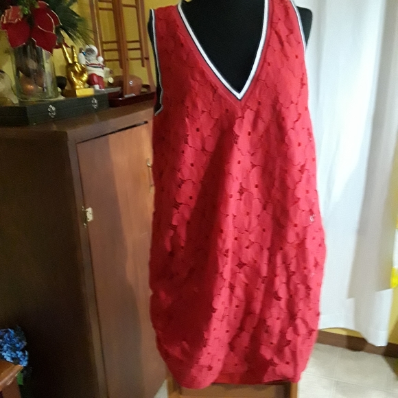 Dress Tommy Hilfiger Red Lined Sleeveless Size XL - Picture 4 of 7